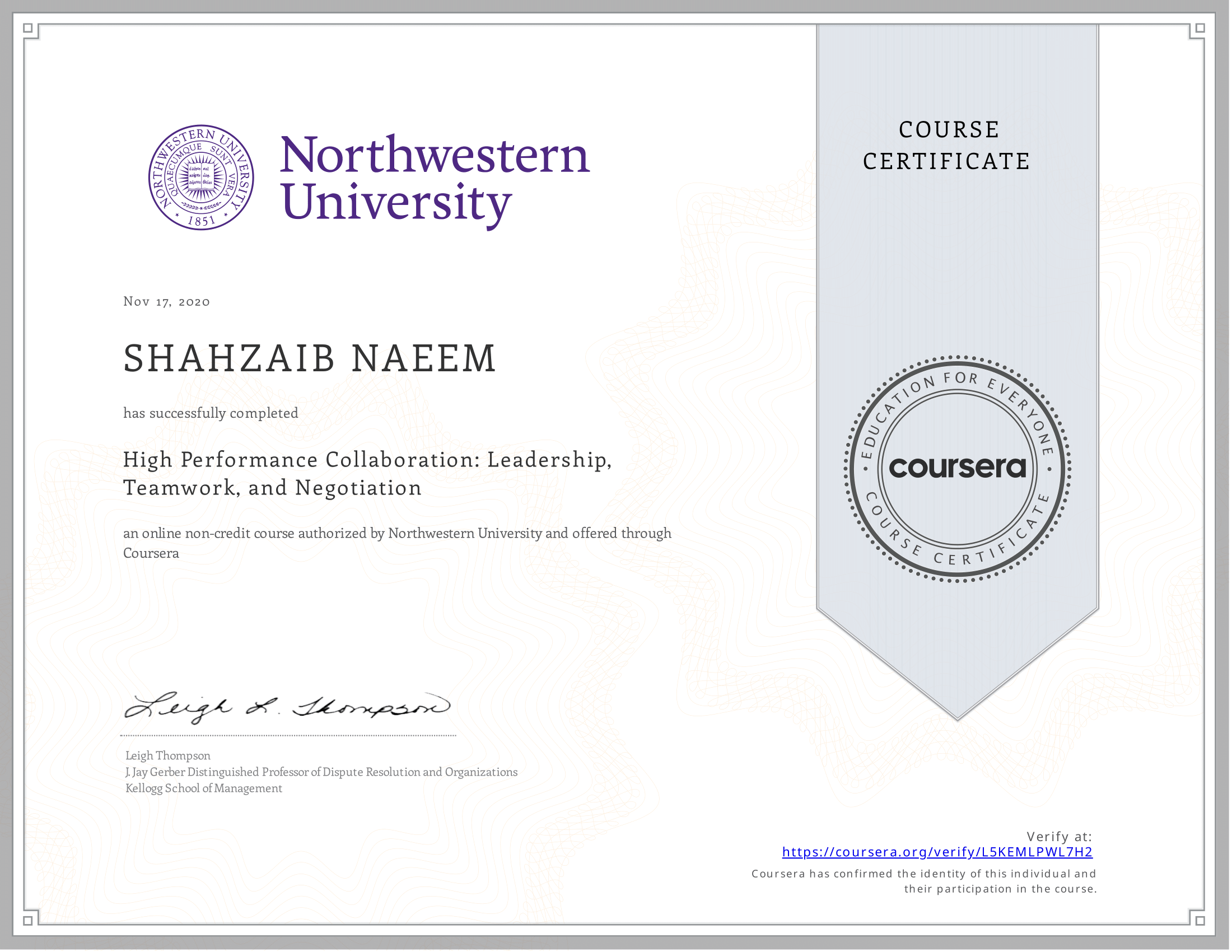 Leadership and Negotiation Certificate