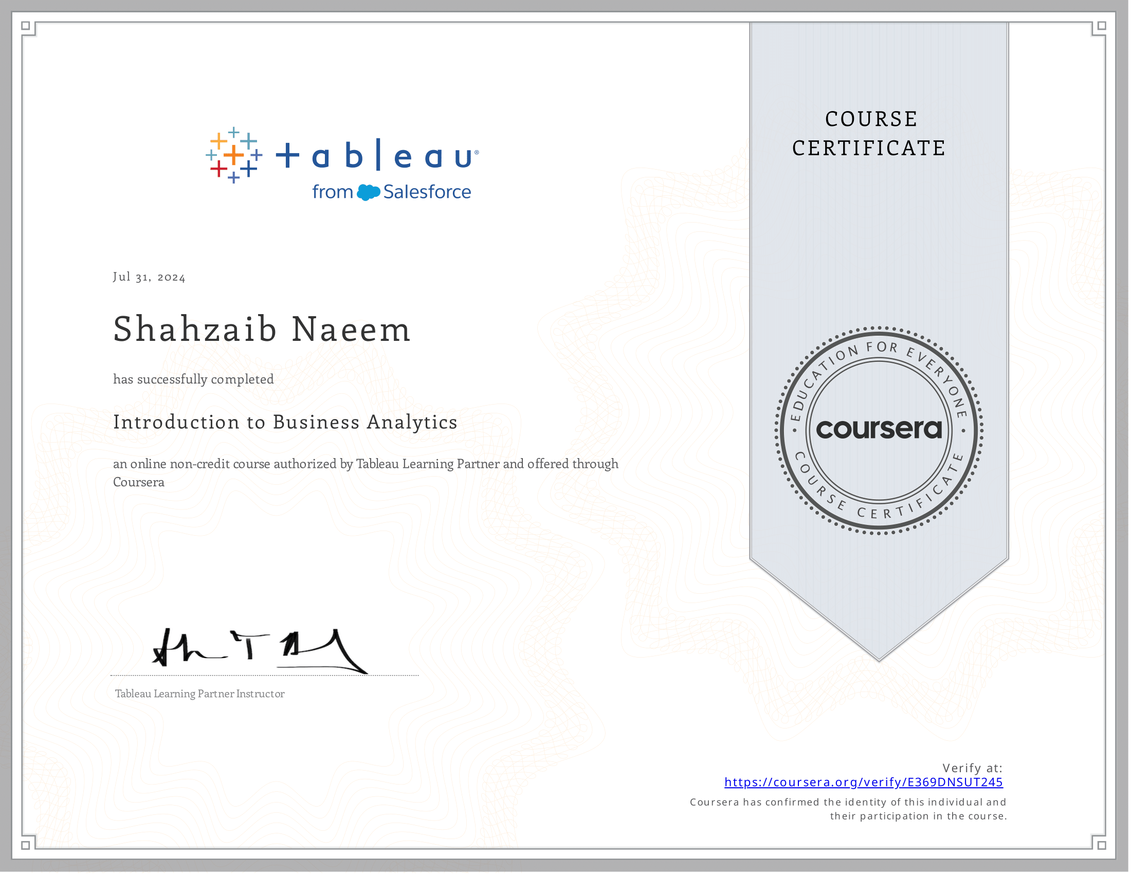 Tableau Certificate